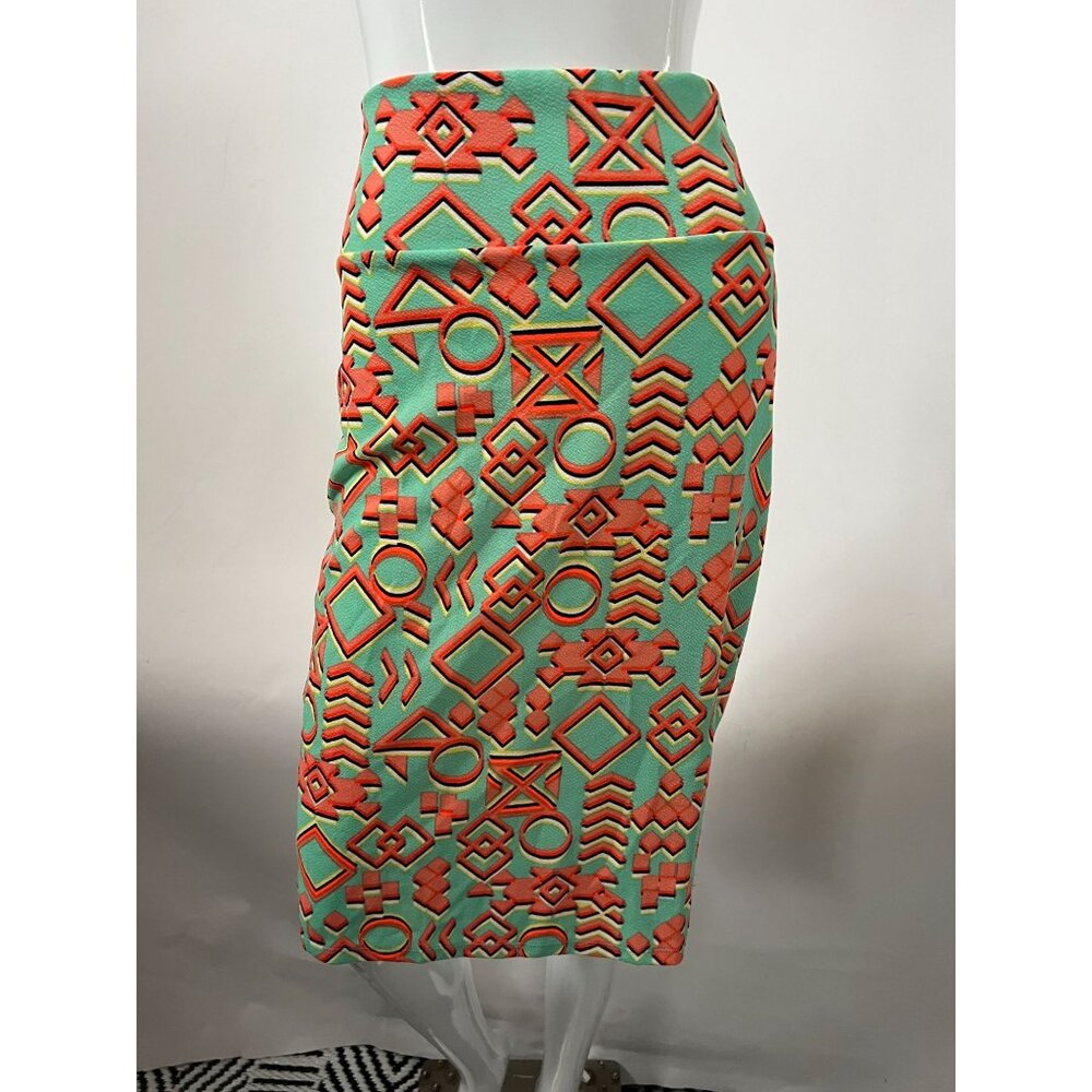 LuLaRoe XL Pencil Skirt With Geometric Coral & Mint Print